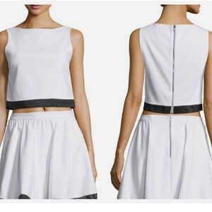 Alice + Olivia Emmalyn Sleeveless Boxy Silk-Trim Crop Back Zipper Top Small